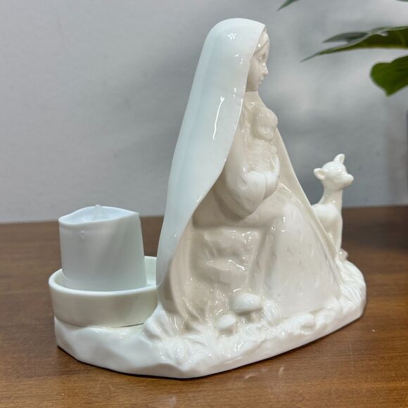 Mary and Jesus Figurine Candle Holder Japan Madonna Child Baby White CCCC - Picture 3 of 4